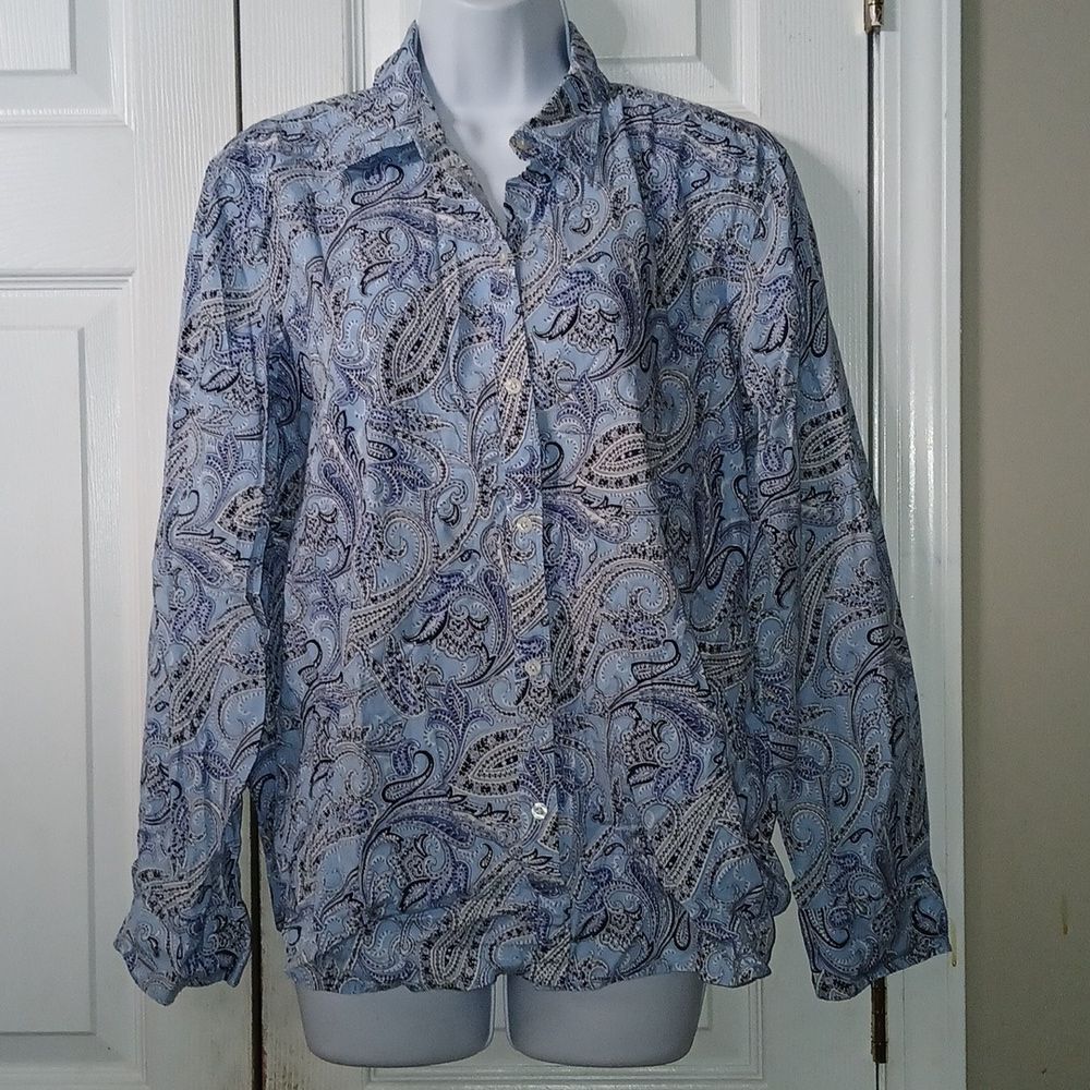 Chaps classic blue black white paisley button down casual shirt Sz  XL EUC
